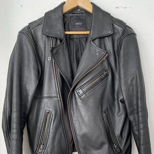 DSTLD Mens Leather Motorcycle Jacket Black Size Small + Shearling Collar